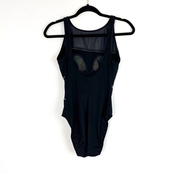 Cole of California Black One-Piece Swimsuit Asymmetrical Mesh Design White Trim - Picture 2 of 6